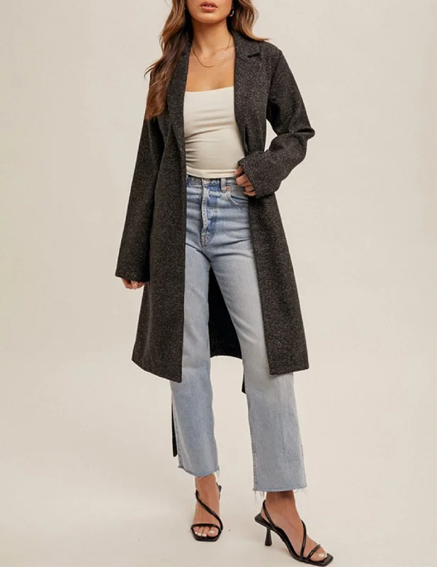 Noble Temperament Caitlin Longline Speckled Tweed Trench Coat