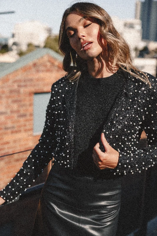 Light Comfort Monica All Over Pearl Crop Jacket - Black