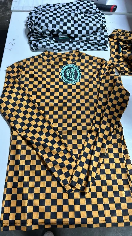 Luxury Customization Checkered Mesh Long Sleeve Top