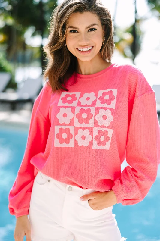 Personalized Design Flower Power Fuchsia Pink Corded Graphic Sweatshirt